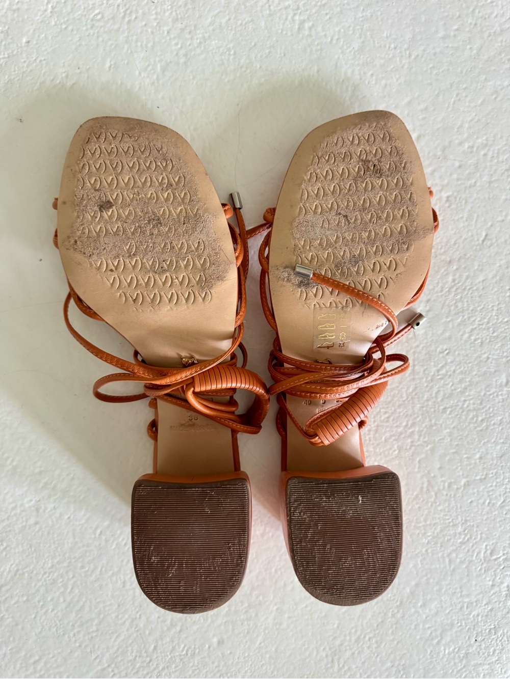 Vicenza Orange Wrap-Strap Square-Toe Block Heel Sandals - Picture 3 of 3